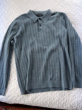 NWT Tahari blue Cable Knit collared polo sweater men’s size large